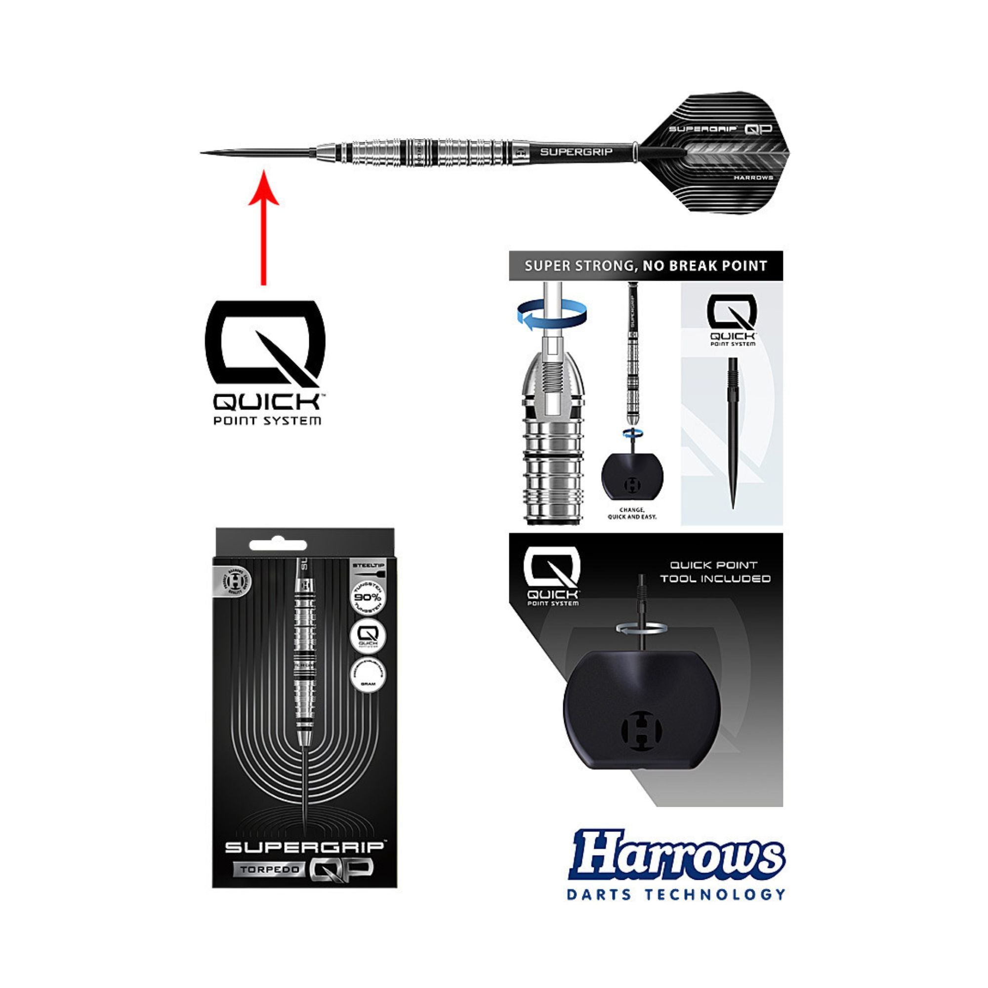 Harrows Supergrip QP Torpedo 90 – Steeldarts, 90 % Tungsten