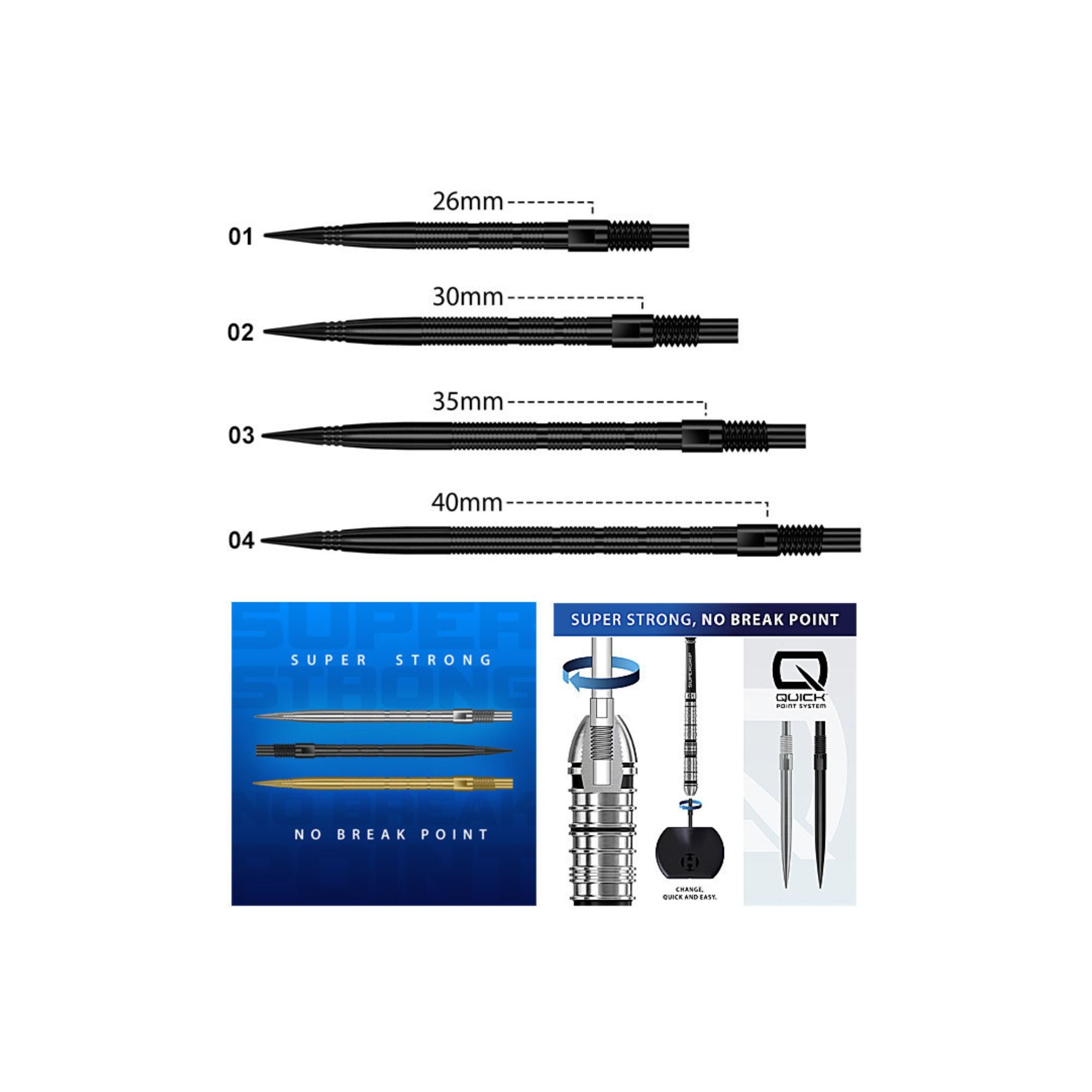 HARROWS Micro Grip Black Quick Point – Wechselspitzen für Steeldarts