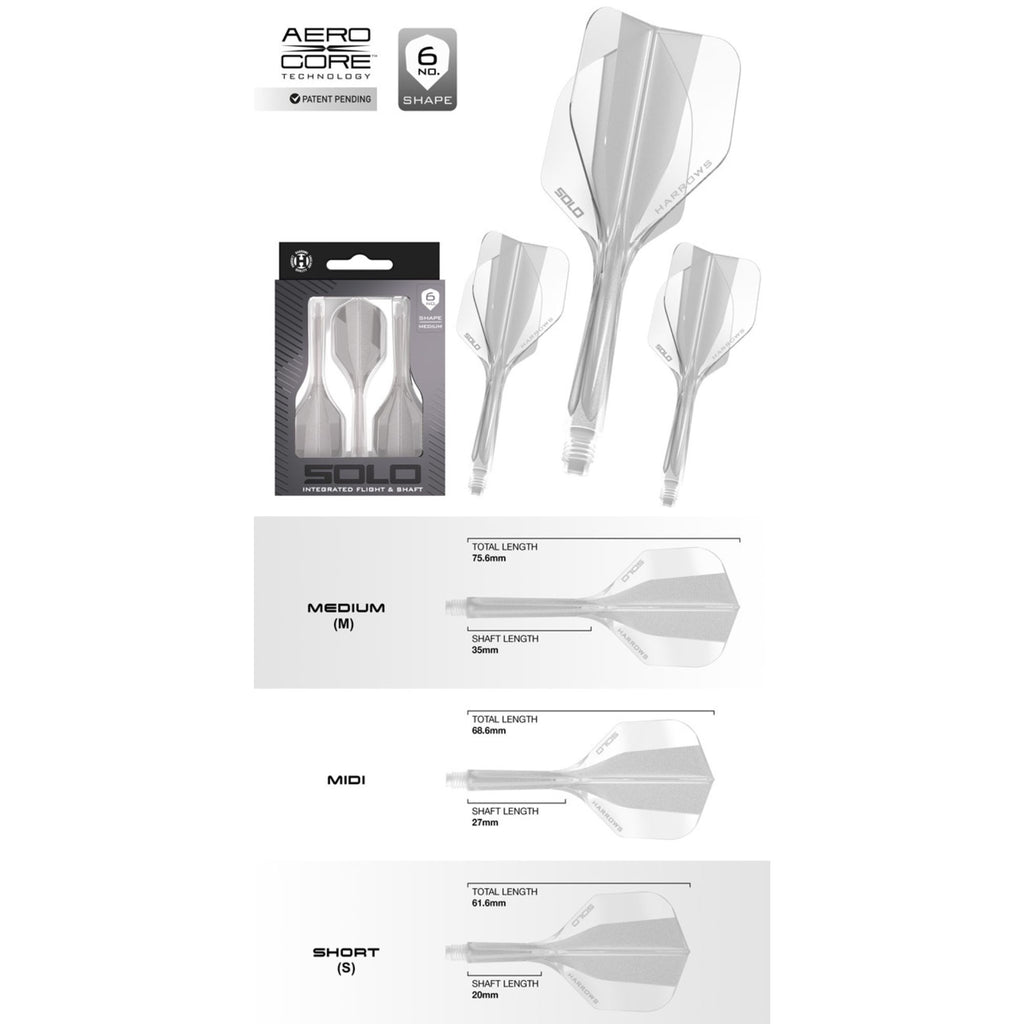 Harrows Solo 6 Flights Clear – Dart Flights, Standard (3 Stück)