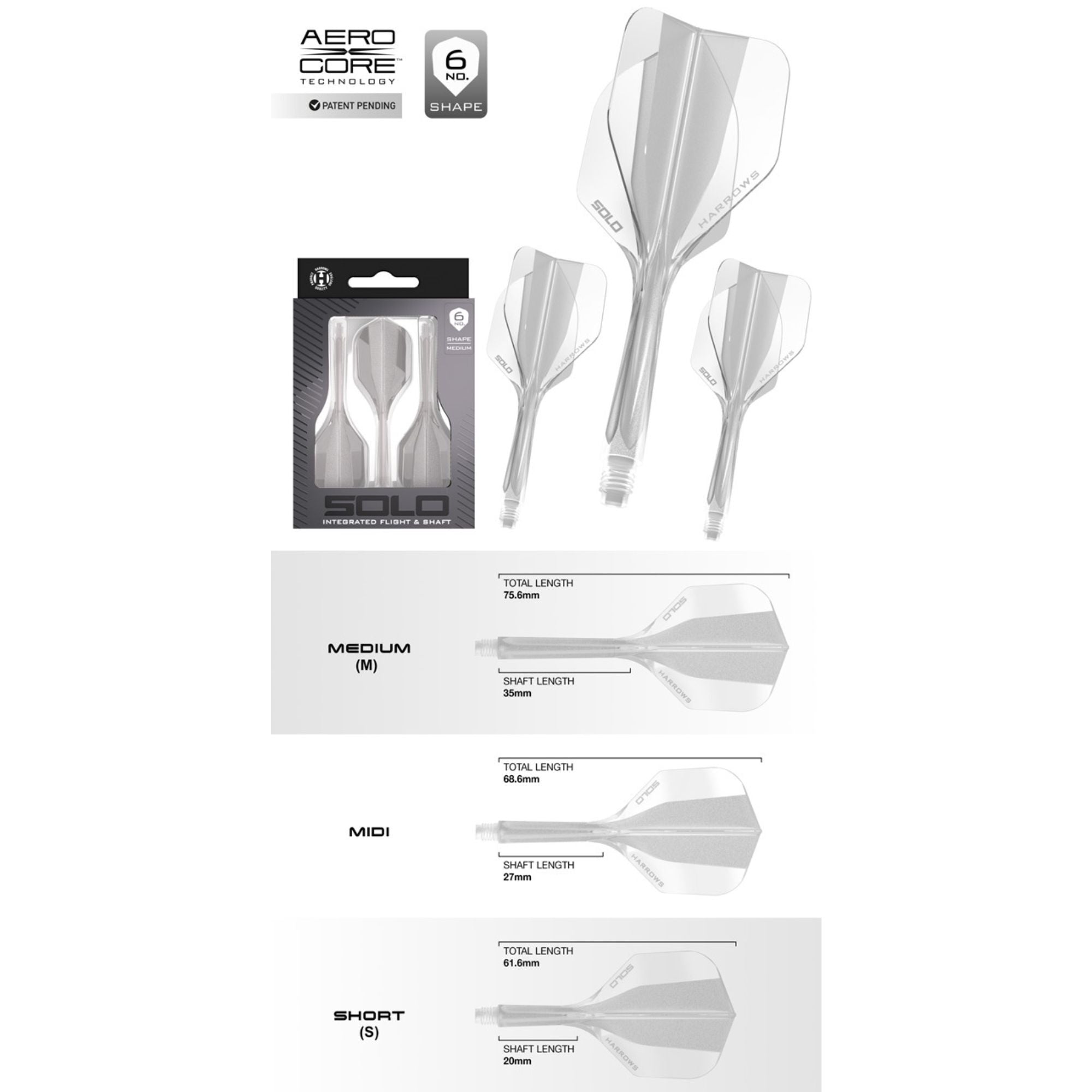 Harrows Solo 6 Flights Clear – Dart Flights, Standard (3 Stück)