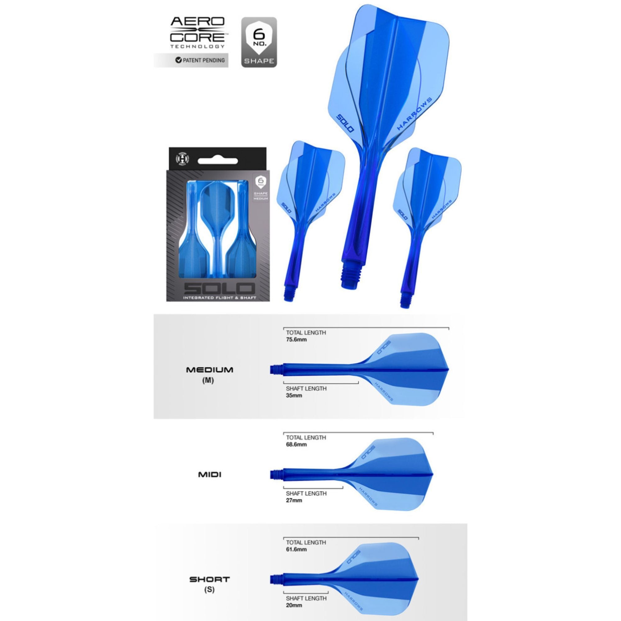 Harrows Solo 6 Flights Blue – Dart Flights, Standard (3 Stück)