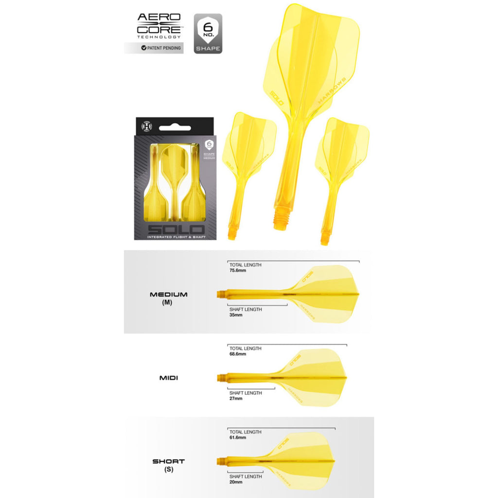 Harrows Solo 6 Flights Yellow – Dart Flights, Standard (3 Stück)