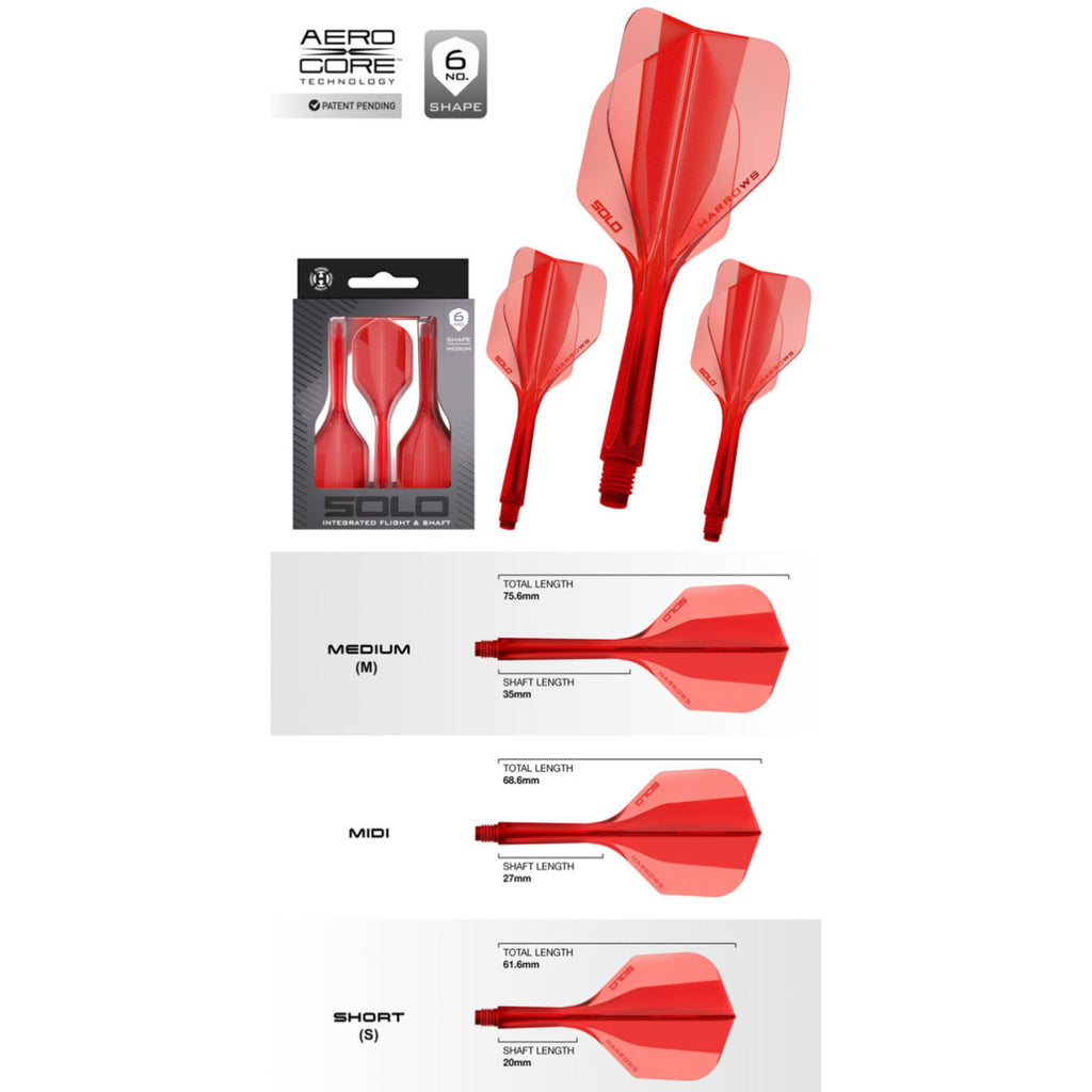 Harrows Solo 6 Flights Red – Dart Flights, Standard (3 Stück)