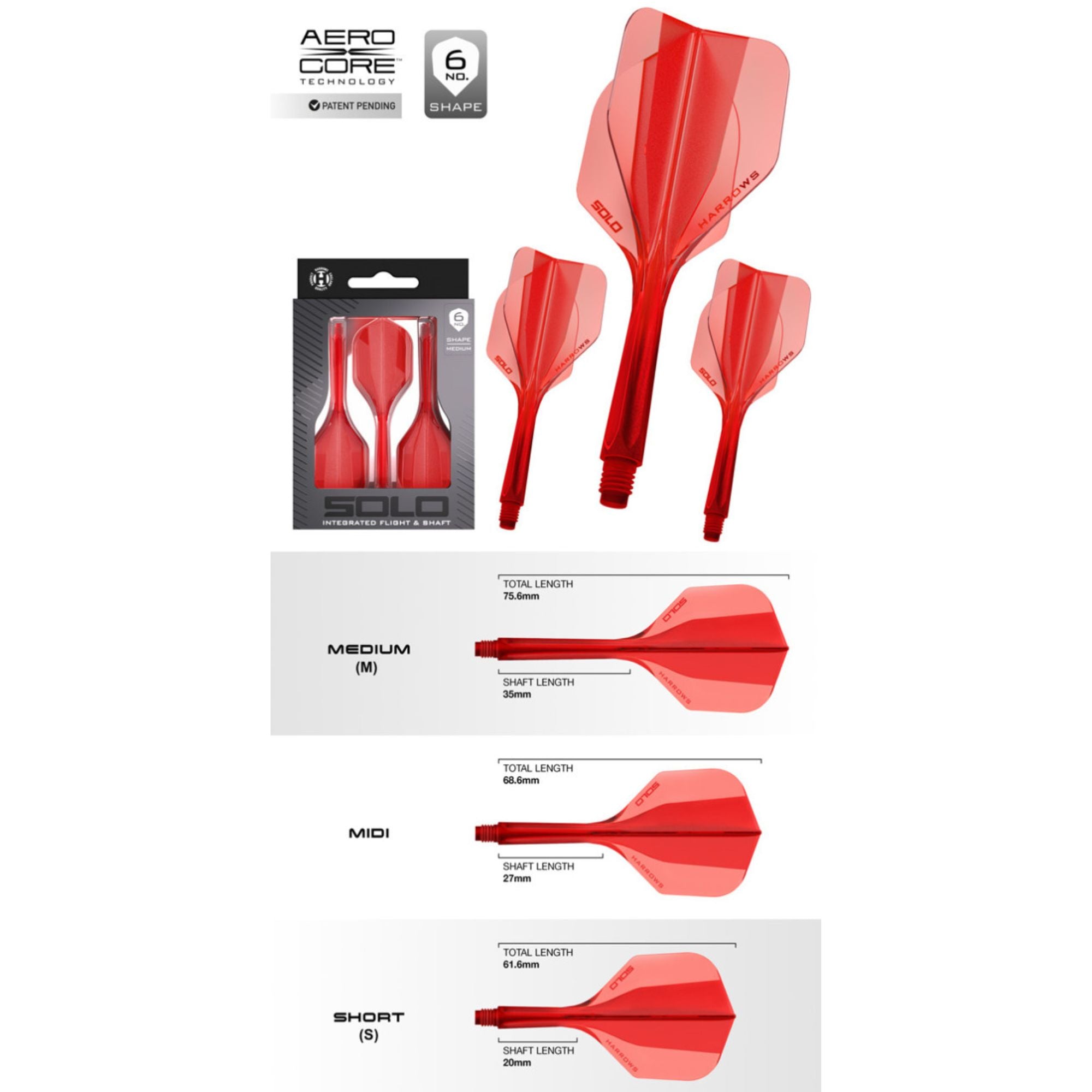 Harrows Solo 6 Flights Red – Dart Flights, Standard (3 Stück)