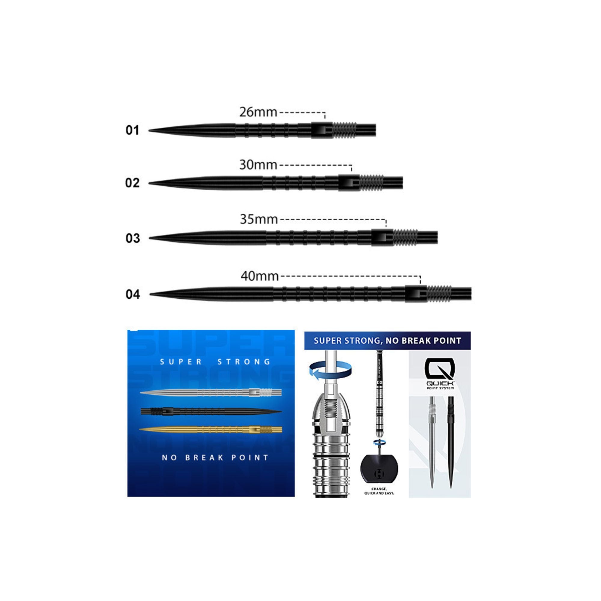Harrows HM Grip Black Quick Point – Wechselspitzen für Steeldarts (3er Set)